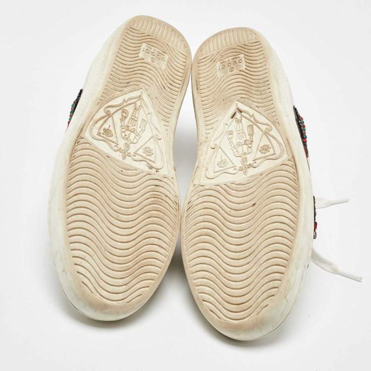 Pre Owned Gucci White Leather Arrow Embellished Ace Low Top Sneakers Size 39