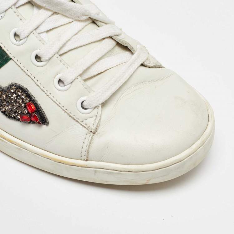 Pre Owned Gucci White Leather Arrow Embellished Ace Low Top Sneakers Size 39