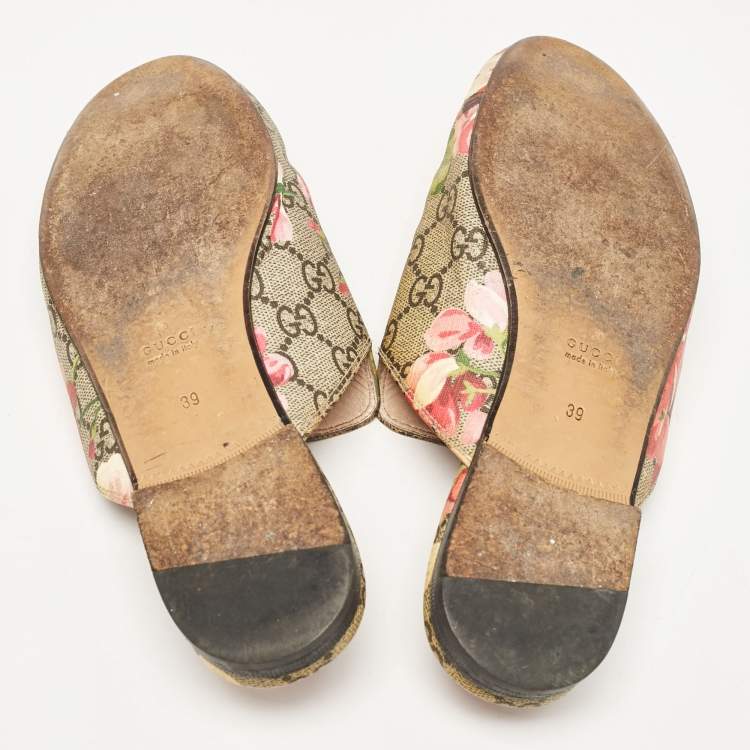 Pre Owned Gucci Beige/Brown GG Supreme Canvas Blooms Print Princetown Flat Mules Size 39
