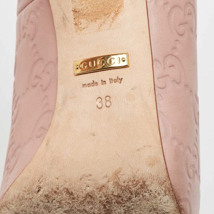 Pre Owned  Gucci Pale Pink Guccissima Leather Kristen Bamboo Heel Pointed Toe Pumps Size 38