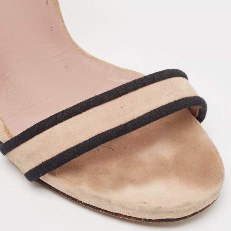 Pre Owned Gucci Beige/Black Suede Ankle Strap Sandals Size 38