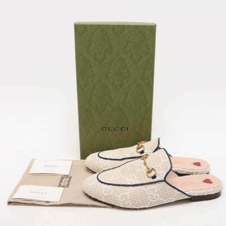 Pre Owned Gucci Cream Cotton Knit Crochet Princetown Mules Size 41