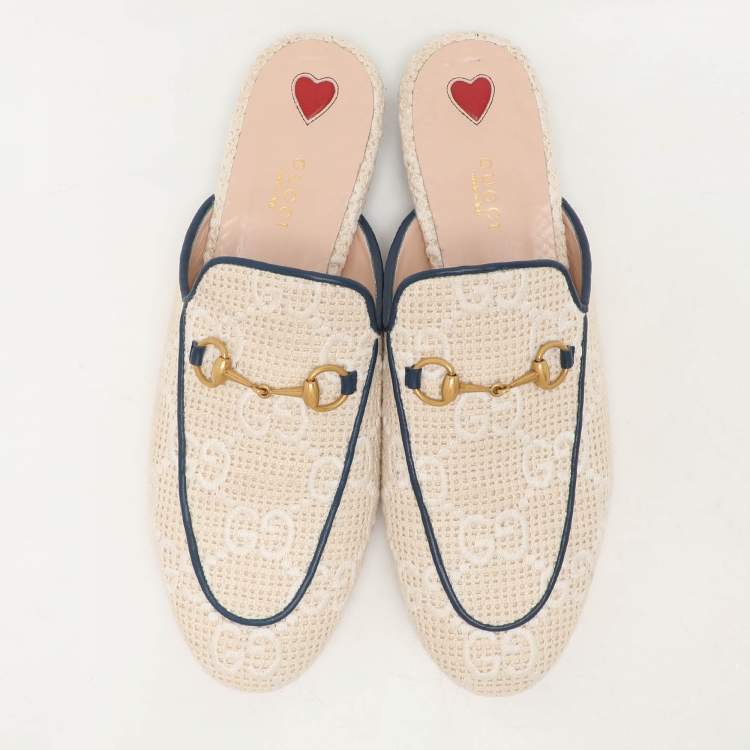 Pre Owned Gucci Cream Cotton Knit Crochet Princetown Mules Size 41
