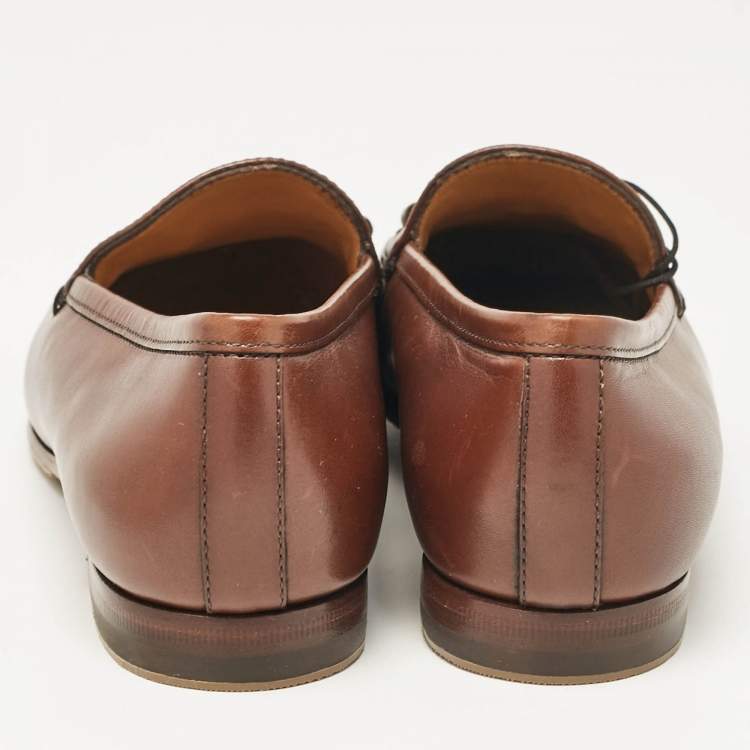 Pre Owned Gucci Brown Leather Horsebit Loafers Size 36.5