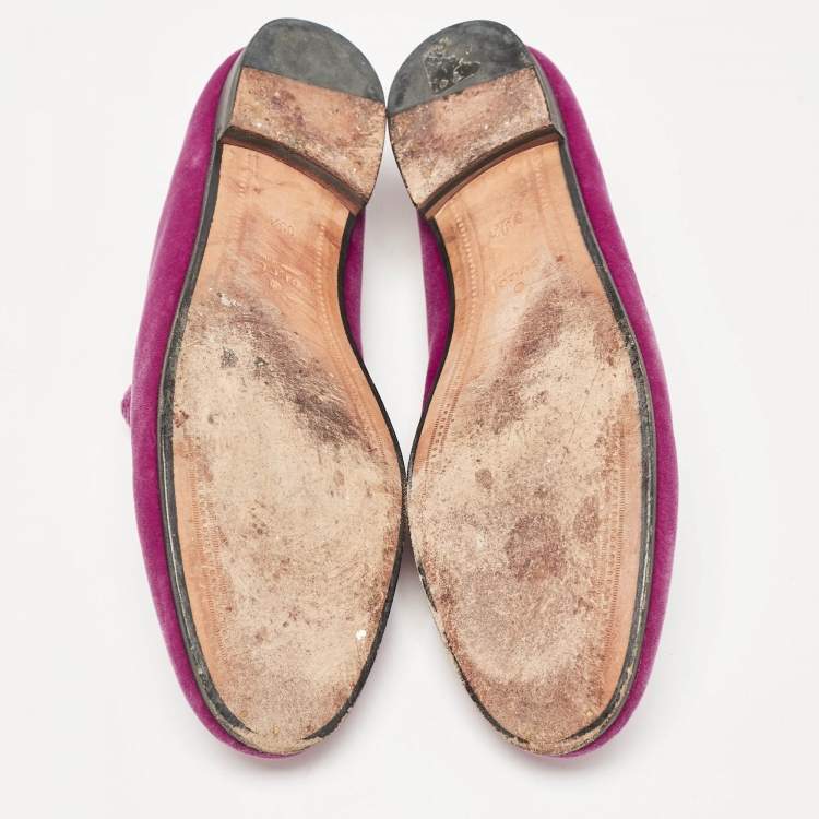 Pre Owned Gucci Fuchsia Velvet and Leather Jordaan Loafers Size 39.5