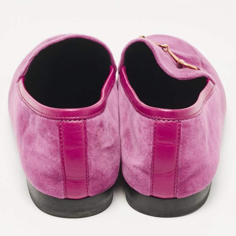 Pre Owned Gucci Fuchsia Velvet and Leather Jordaan Loafers Size 39.5