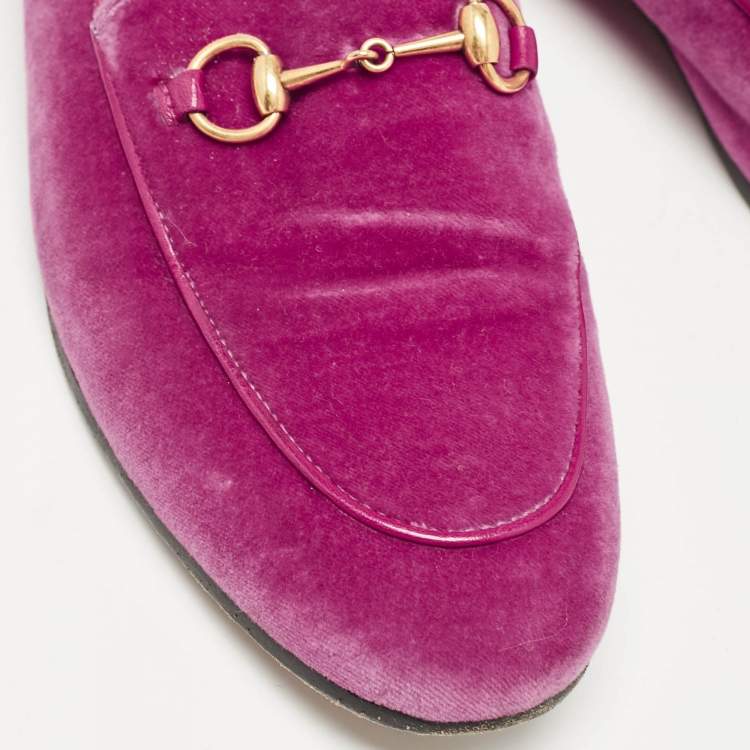 Pre Owned Gucci Fuchsia Velvet and Leather Jordaan Loafers Size 39.5