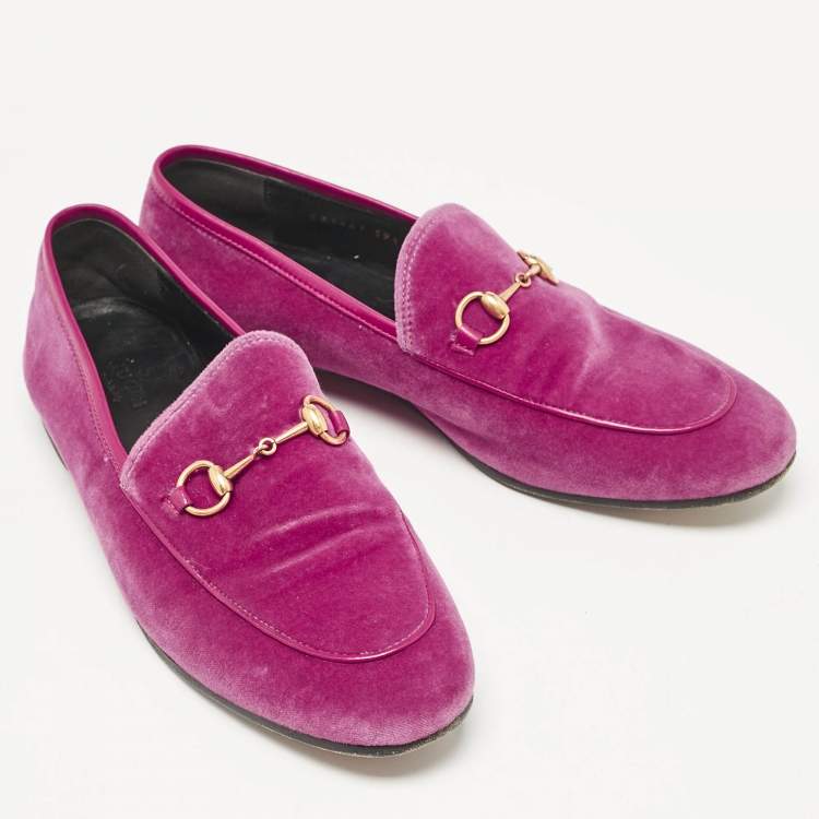 Pre Owned Gucci Fuchsia Velvet and Leather Jordaan Loafers Size 39.5
