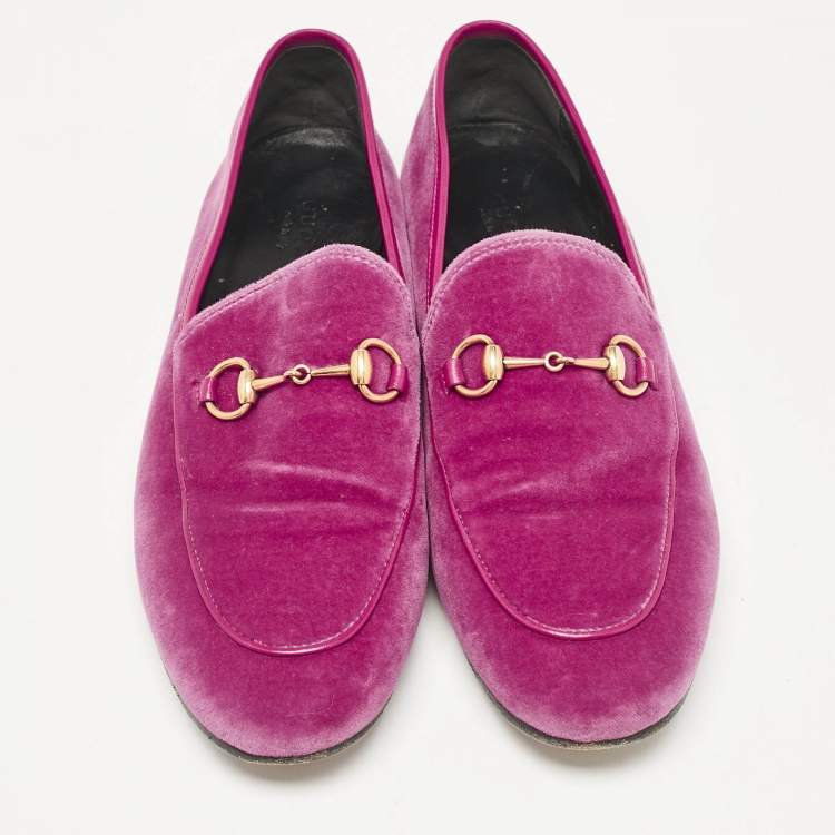 Pre Owned Gucci Fuchsia Velvet and Leather Jordaan Loafers Size 39.5