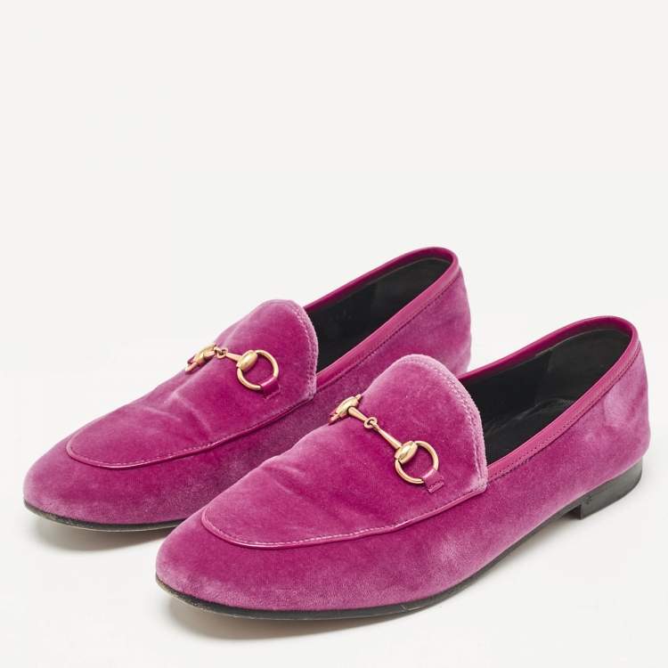 Pre Owned Gucci Fuchsia Velvet and Leather Jordaan Loafers Size 39.5