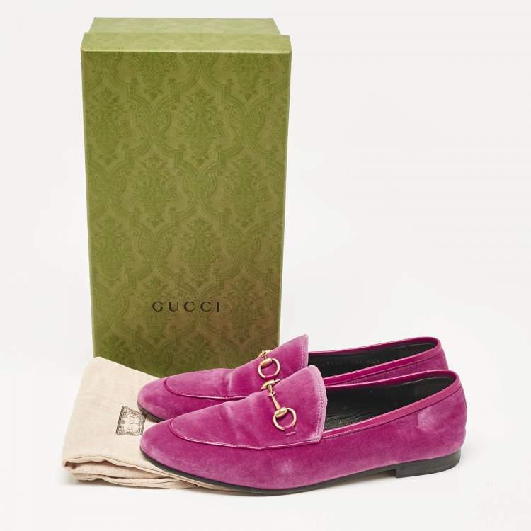 Pre Owned Gucci Fuchsia Velvet and Leather Jordaan Loafers Size 39.5