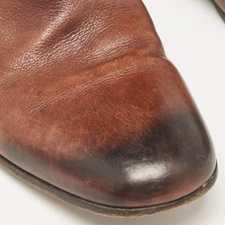 Pre Owned Gucci Brown Leather Knee Length Boots Size 39.5