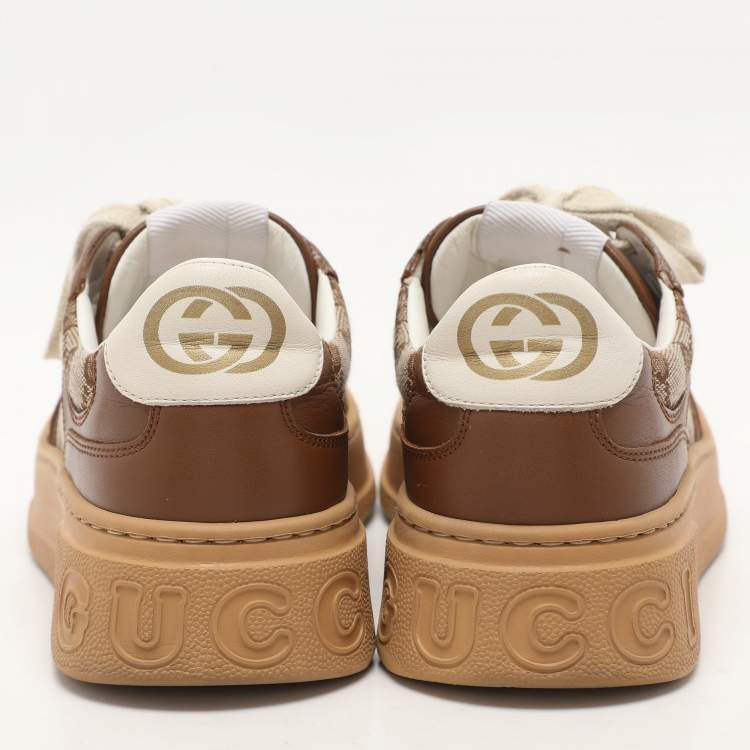 Pre Owned Gucci Beige/Brown Leather GG Canvas Trainers Sneakers Size 37