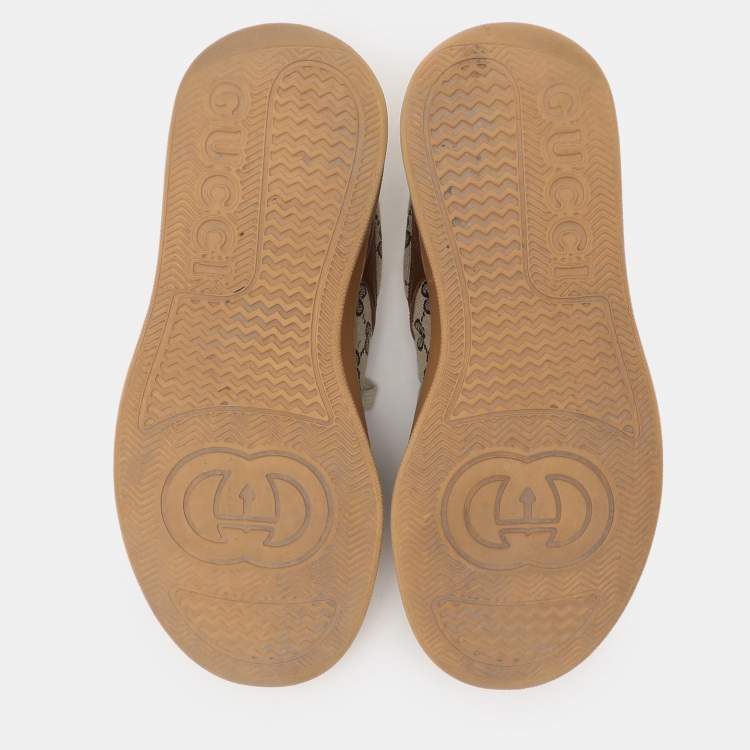 Pre Owned Gucci Beige/Brown Leather GG Canvas Trainers Sneakers Size 37
