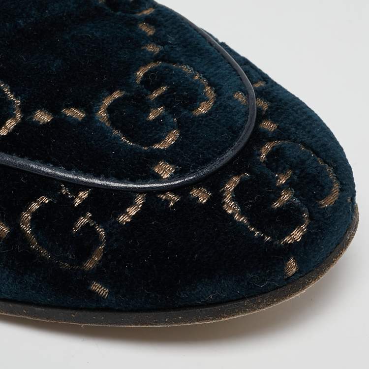 مملوكة مسبقًا Gucci Navy Blue GG Velvet Jordaan Loafers Size 37.5