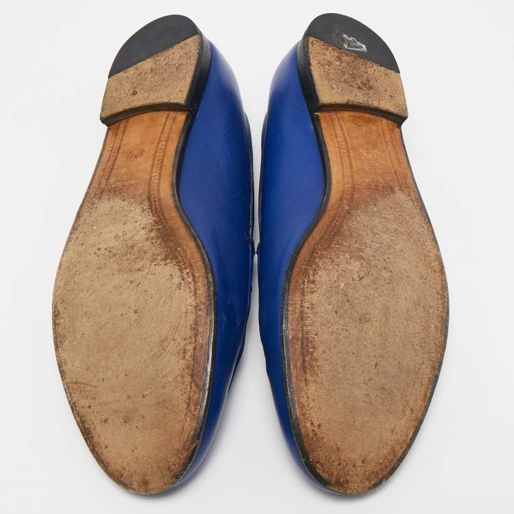 Pre Owned Gucci Blue Leather Jordaan Loafers Size 37.5