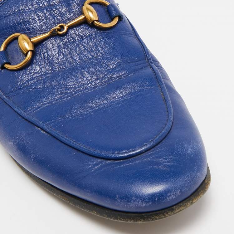 Pre Owned Gucci Blue Leather Jordaan Loafers Size 37.5