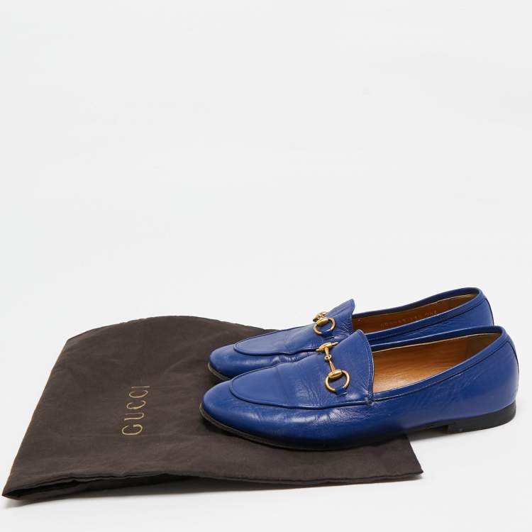 Pre Owned Gucci Blue Leather Jordaan Loafers Size 37.5