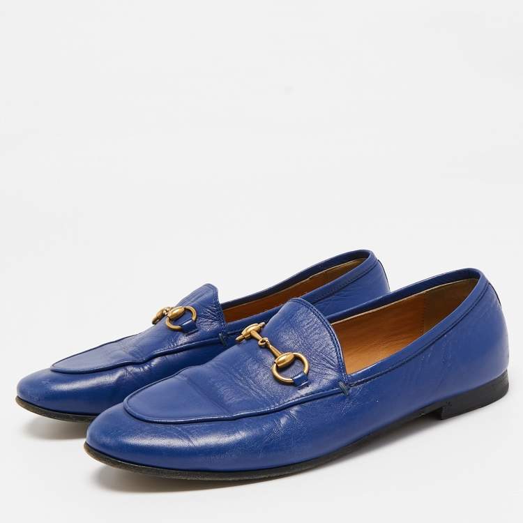Pre Owned Gucci Blue Leather Jordaan Loafers Size 37.5