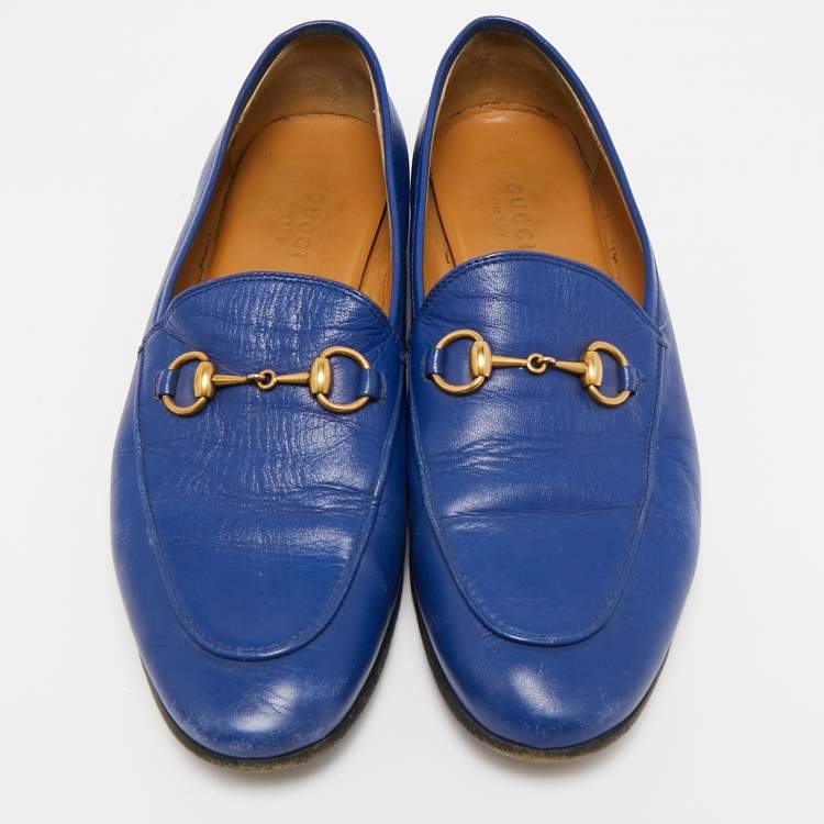 Pre Owned Gucci Blue Leather Jordaan Loafers Size 37.5