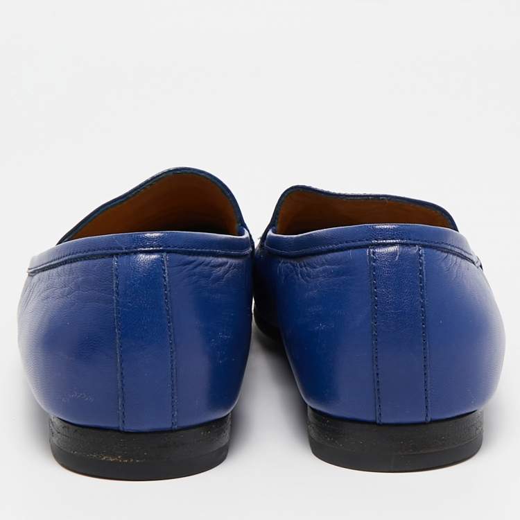 Pre Owned Gucci Blue Leather Jordaan Loafers Size 37.5