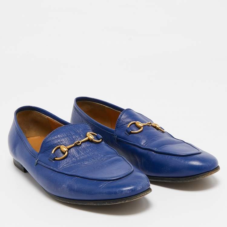 Pre Owned Gucci Blue Leather Jordaan Loafers Size 37.5