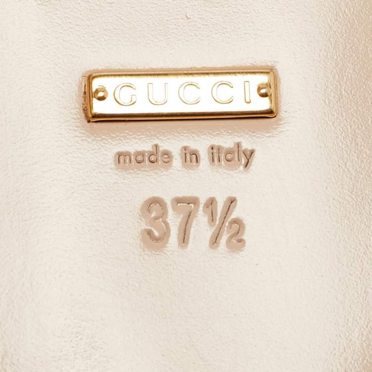 Pre Owned Gucci Gold Crackle Leather GG Marmont Fringe Flat Mules Size 37.5