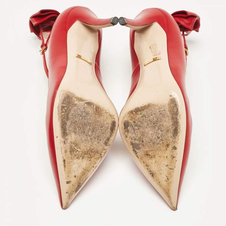 Pre Owned Gucci Red Leather Queen Margaret Pumps Size 38