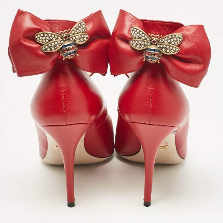 Pre Owned Gucci Red Leather Queen Margaret Pumps Size 38