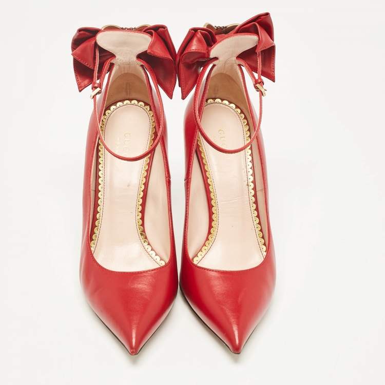 Pre Owned Gucci Red Leather Queen Margaret Pumps Size 38