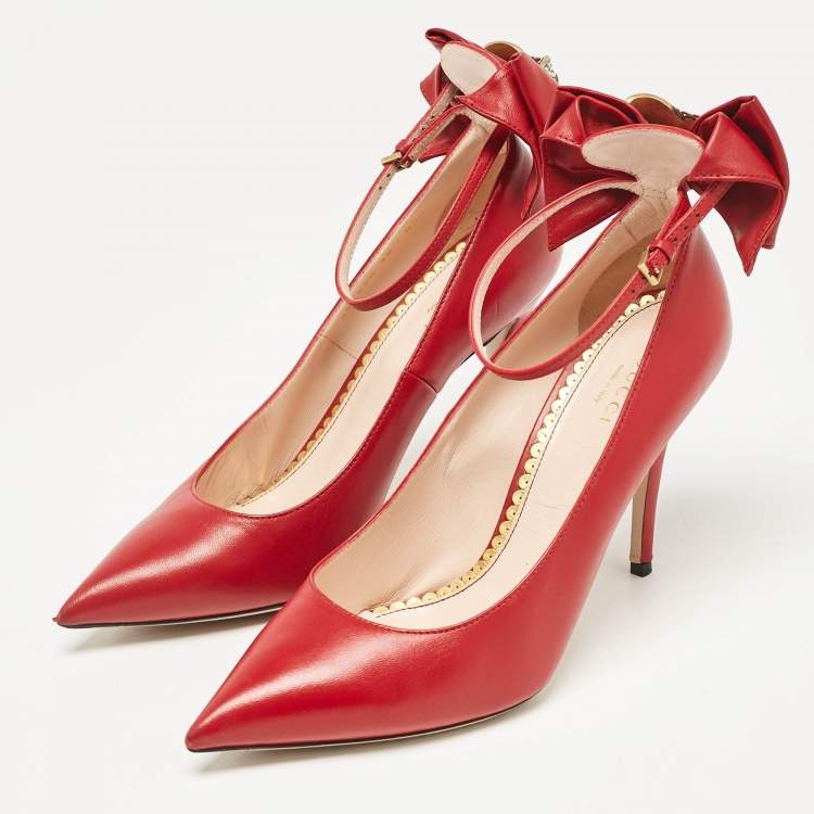 Pre Owned Gucci Red Leather Queen Margaret Pumps Size 38