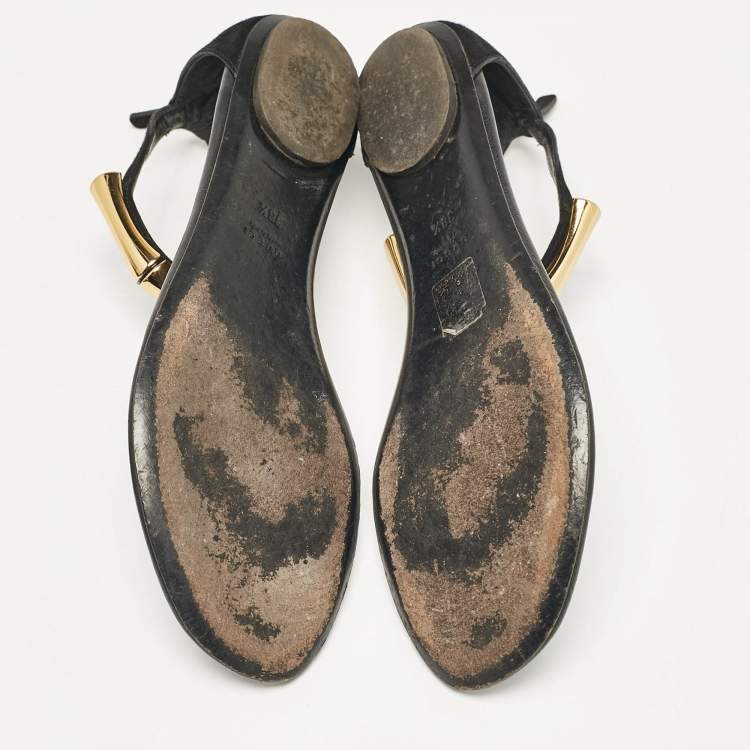 Pre Owned Gucci Black Suede Thong Flat Sandals Size 38.5