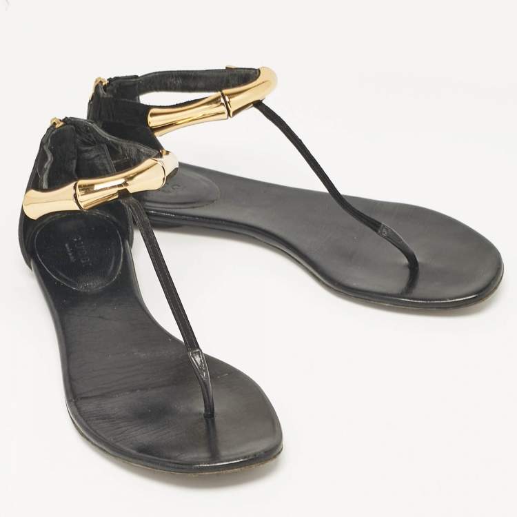 Pre Owned Gucci Black Suede Thong Flat Sandals Size 38.5