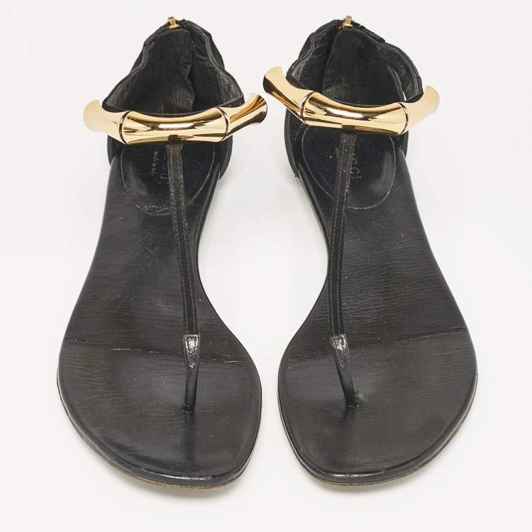 Pre Owned Gucci Black Suede Thong Flat Sandals Size 38.5