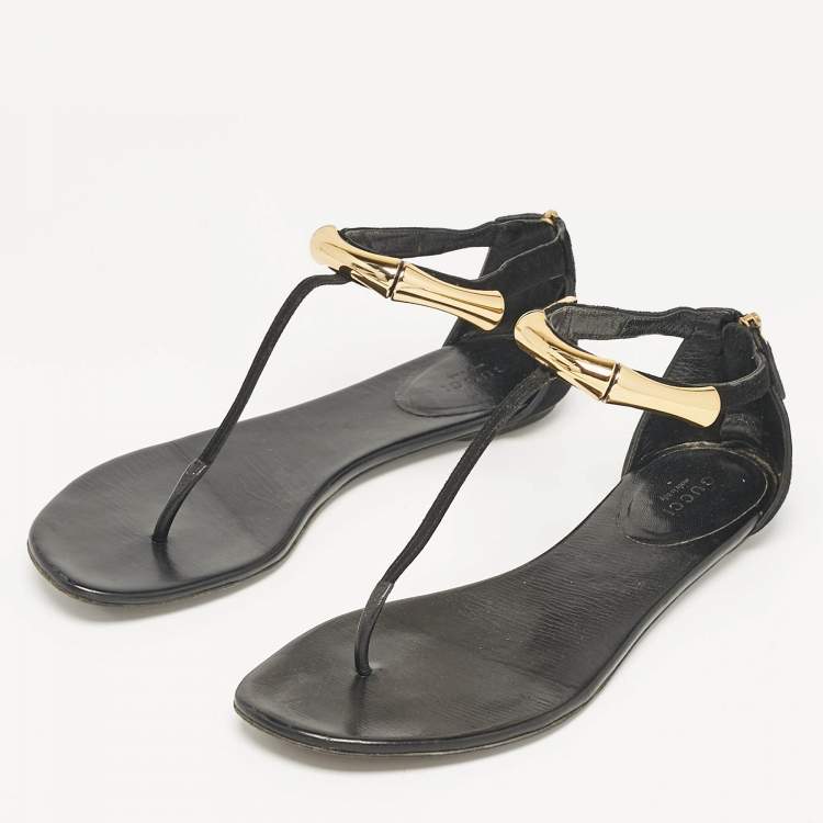 Pre Owned Gucci Black Suede Thong Flat Sandals Size 38.5
