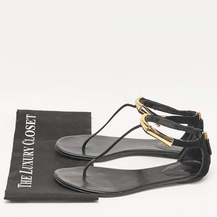 Pre Owned Gucci Black Suede Thong Flat Sandals Size 38.5