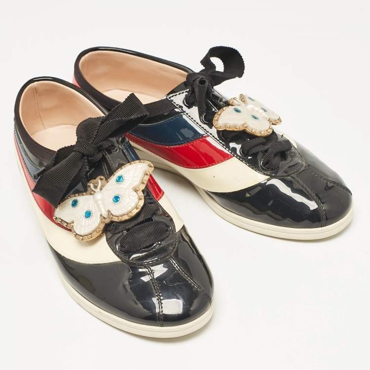 Pre Owned Gucci Multicolor Patent Leather New Ace Falacer Butterfly Sneakers Size 37.5
