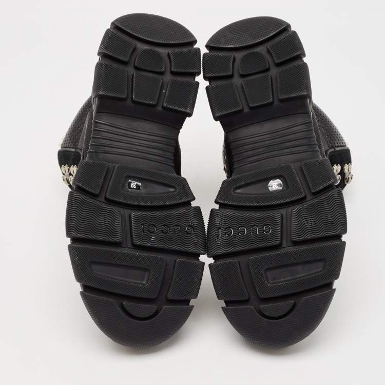 Pre Owned Gucci Black Leather Flashtrek Chunky Slip On Sneakers Size 39