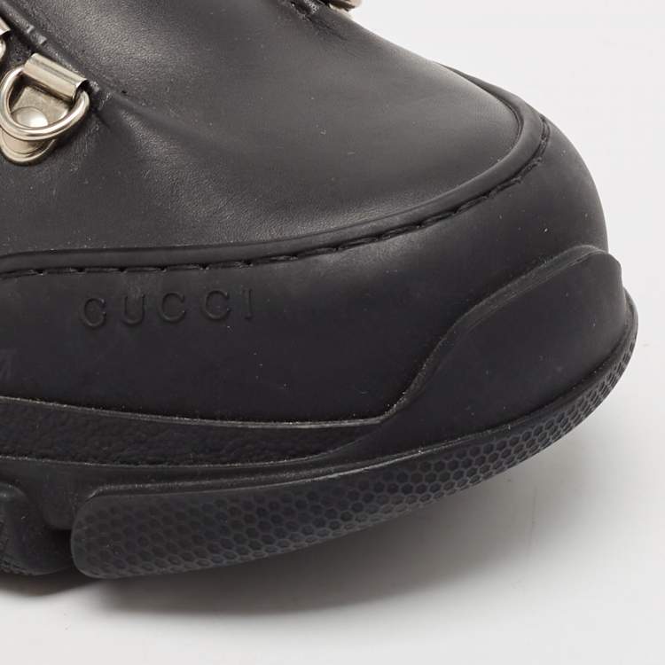 Pre Owned Gucci Black Leather Flashtrek Chunky Slip On Sneakers Size 39