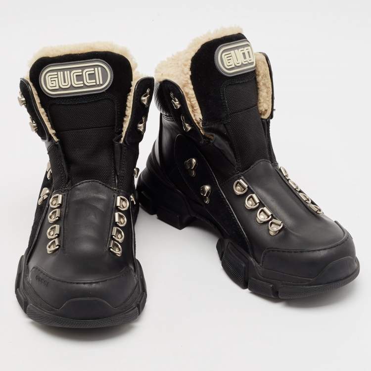Pre Owned Gucci Black Leather Flashtrek Chunky Slip On Sneakers Size 39