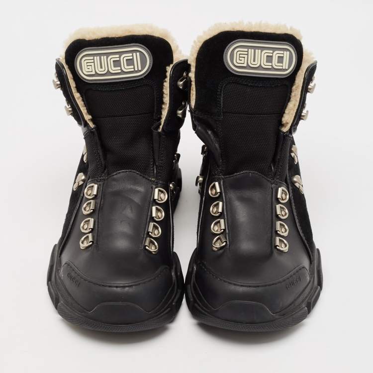 Pre Owned Gucci Black Leather Flashtrek Chunky Slip On Sneakers Size 39