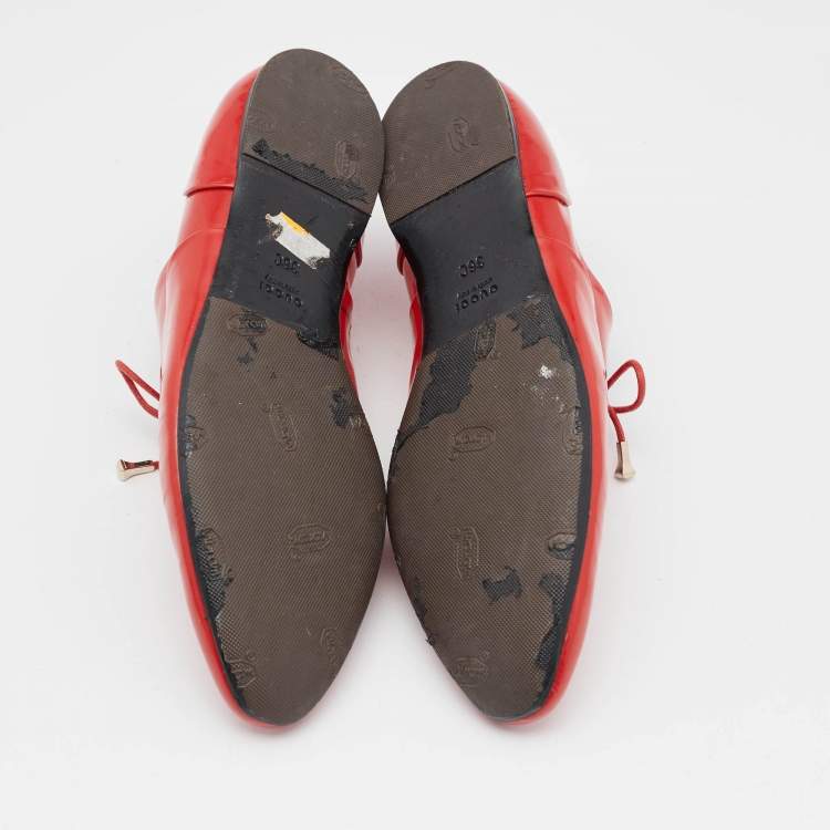 Pre Owned Gucci Red Patent Leather Lace Up Derby Size 36
