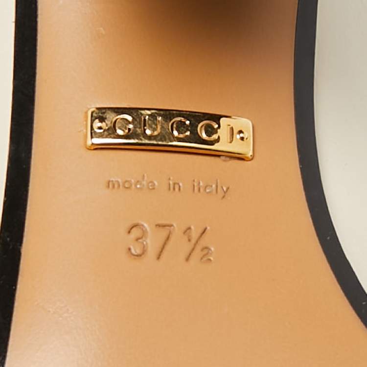Pre Owned Gucci Cream Leather Peyton GG Sylvie Pearl Studded Loafer Pumps Size 37.5