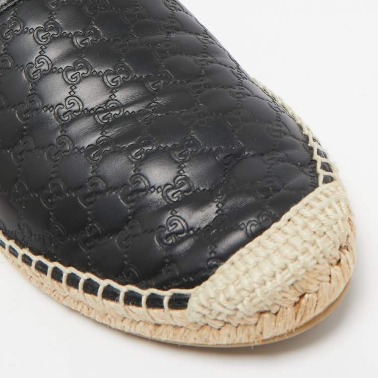 Pre Owned Gucci Black Microguccissima Leather Espadrille Flats Size 39