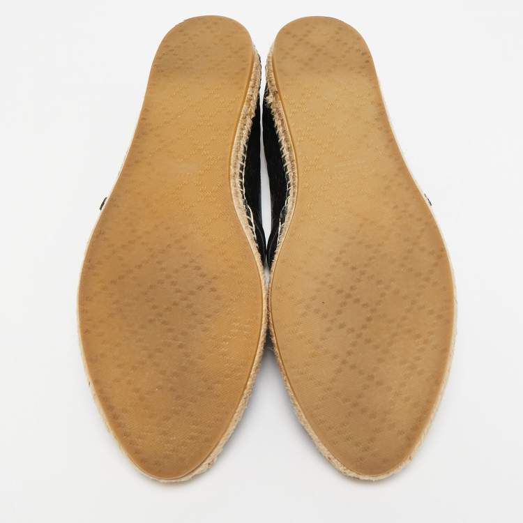 Pre Owned Gucci Black Microguccissima Leather Espadrille Flats Size 39