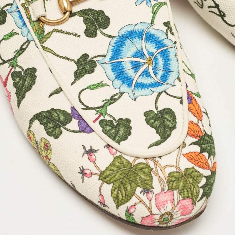 مملوكة مسبقًا Gucci Multicolor Floral Canvas Princetown Horsebit Flat Mules Size 38.5