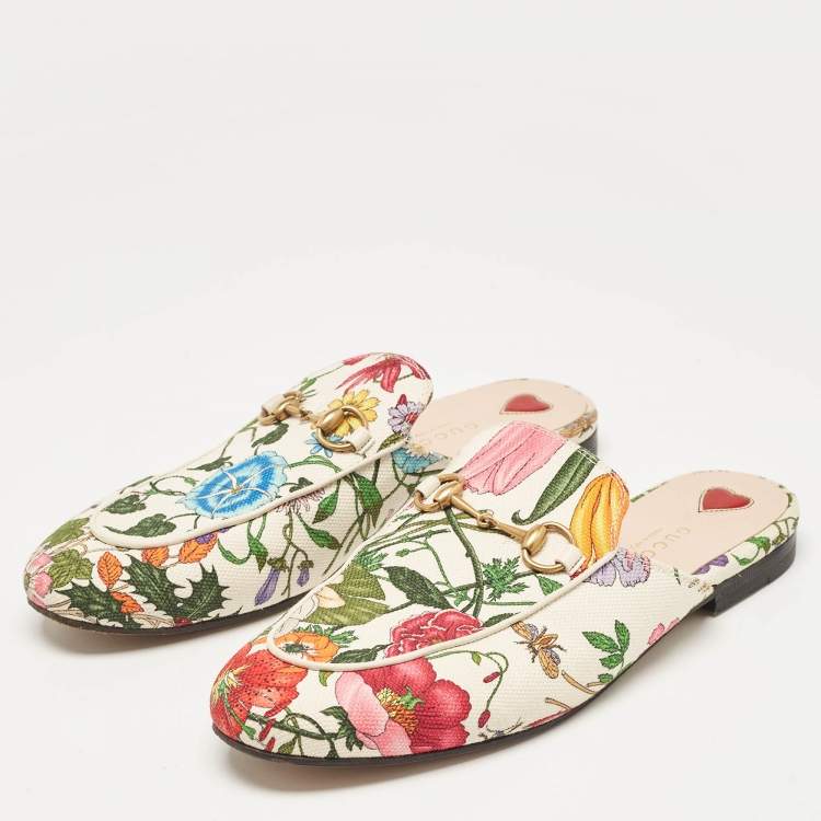 مملوكة مسبقًا Gucci Multicolor Floral Canvas Princetown Horsebit Flat Mules Size 38.5