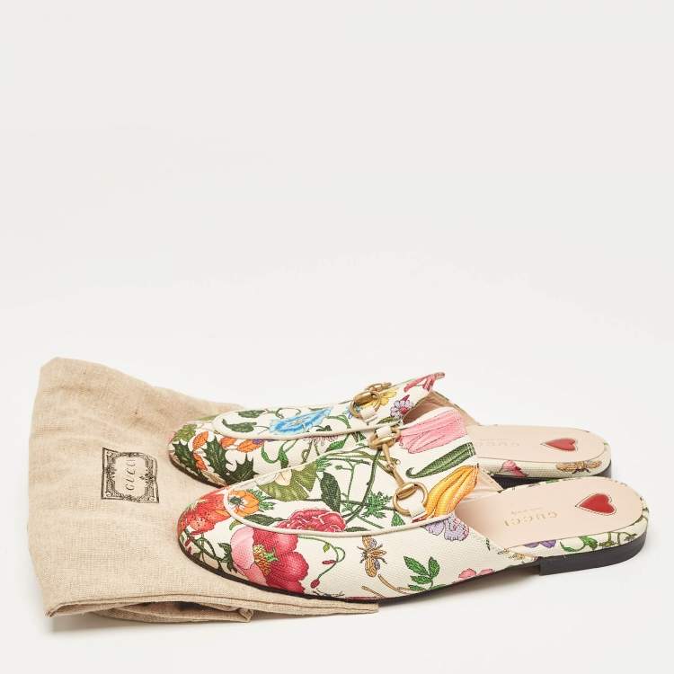 مملوكة مسبقًا Gucci Multicolor Floral Canvas Princetown Horsebit Flat Mules Size 38.5