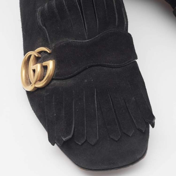 Pre Owned Gucci Black Suede GG Marmont Knee Length Boots Size 37.5
