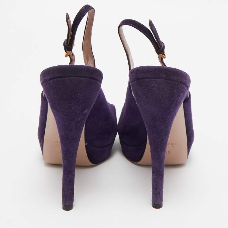 Pre Owned Gucci Purple Suede Slingback Peep Toe Pumps Size 39